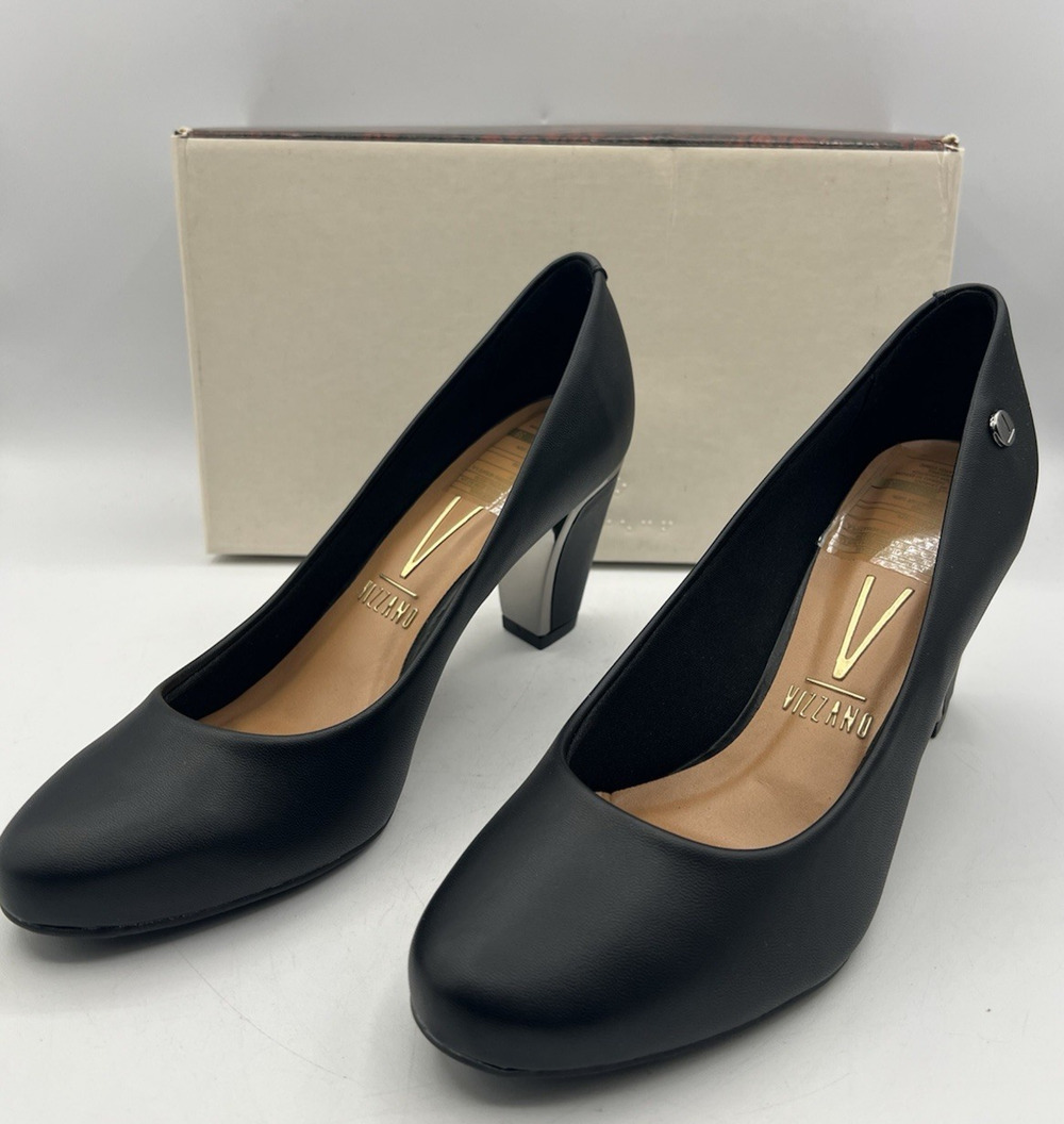 Vizzano Black Block Heel Pumps Womens Size 7.5 EU 38 Closed Toe w Box